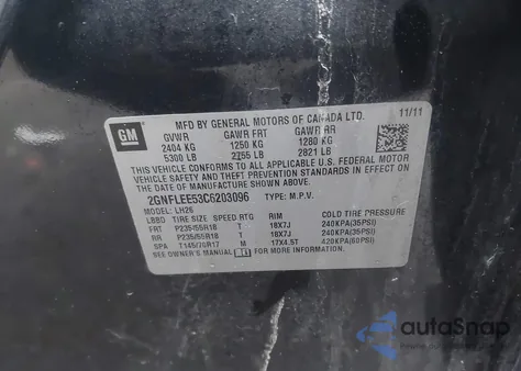 2012 Chevrolet Equinox 1Lt из США, поврежденный, VIN 2GNFLEE53C6203096